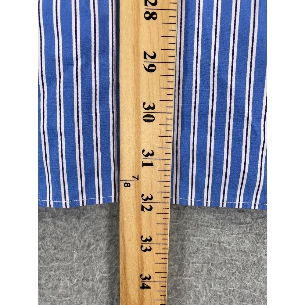 Polo by Ralph Lauren Mens Dress Shirt 17.5 32/33‎ Blue White Striped Pony Logo